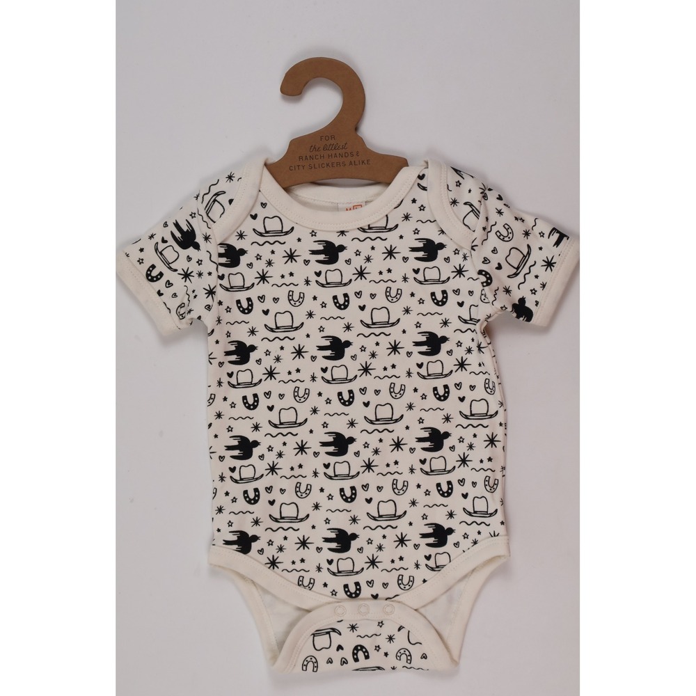 Mebie Baby Bodysuit Western Cowboy Print Cream Black 0-3M NWT